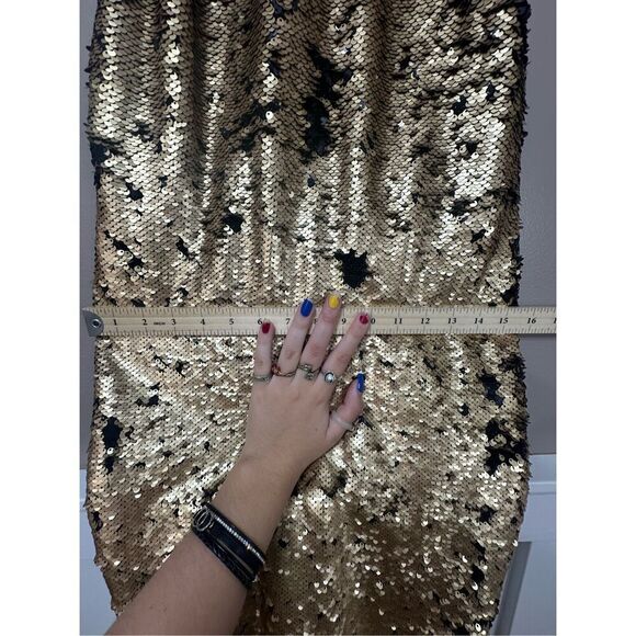 NWOT NBD Sequin Black & Gold Racerback High Slit Dress Women's Small - Picture 9 of 14